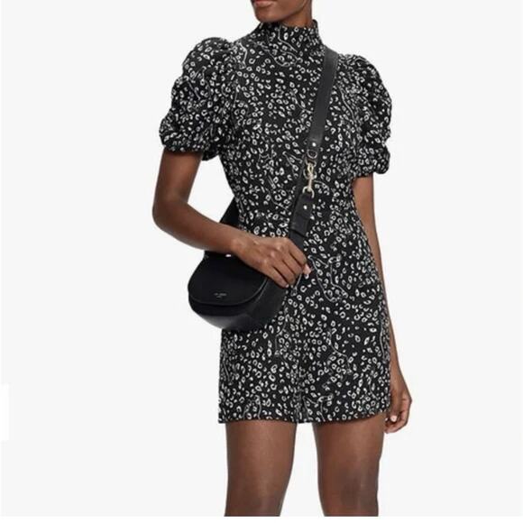 Ted Baker Exaggerated Sleeve Abstract Cat Print Mini Dress Sz 2 US S Black Raayy - Picture 1 of 16